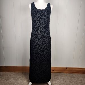 Vintage Express Velvet Burnout Y2K Long Maxi Dress 5/6 Black Whimsigoth Scoop